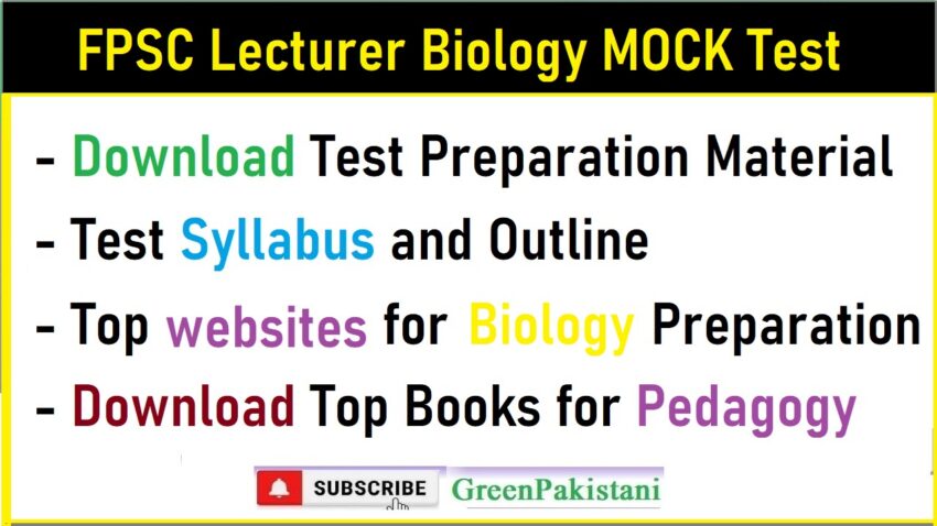 FPSC Biology Lecturer Mock Test Paper Preparation Material and Best Websites